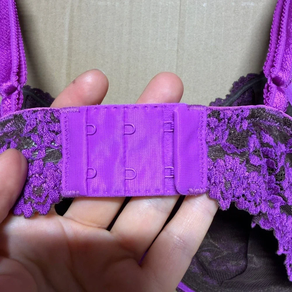 Wacoal Retro Chic 65191‎ Purple Brown Floral Lace Underwire Bra 36D Full Figure